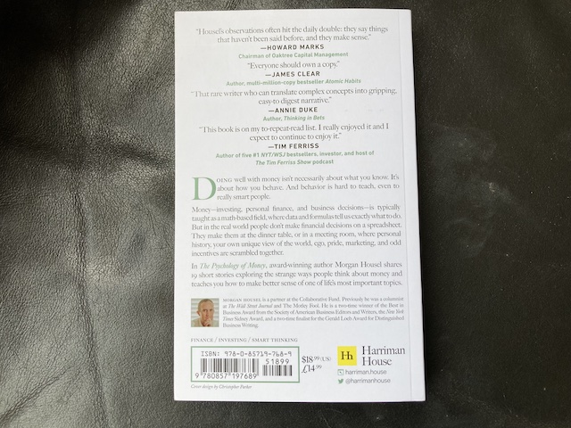 Review of The Psychology of Money, back cover pictured