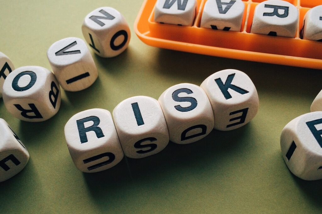 Dices with letters forming the word risk, what is the risk in investing